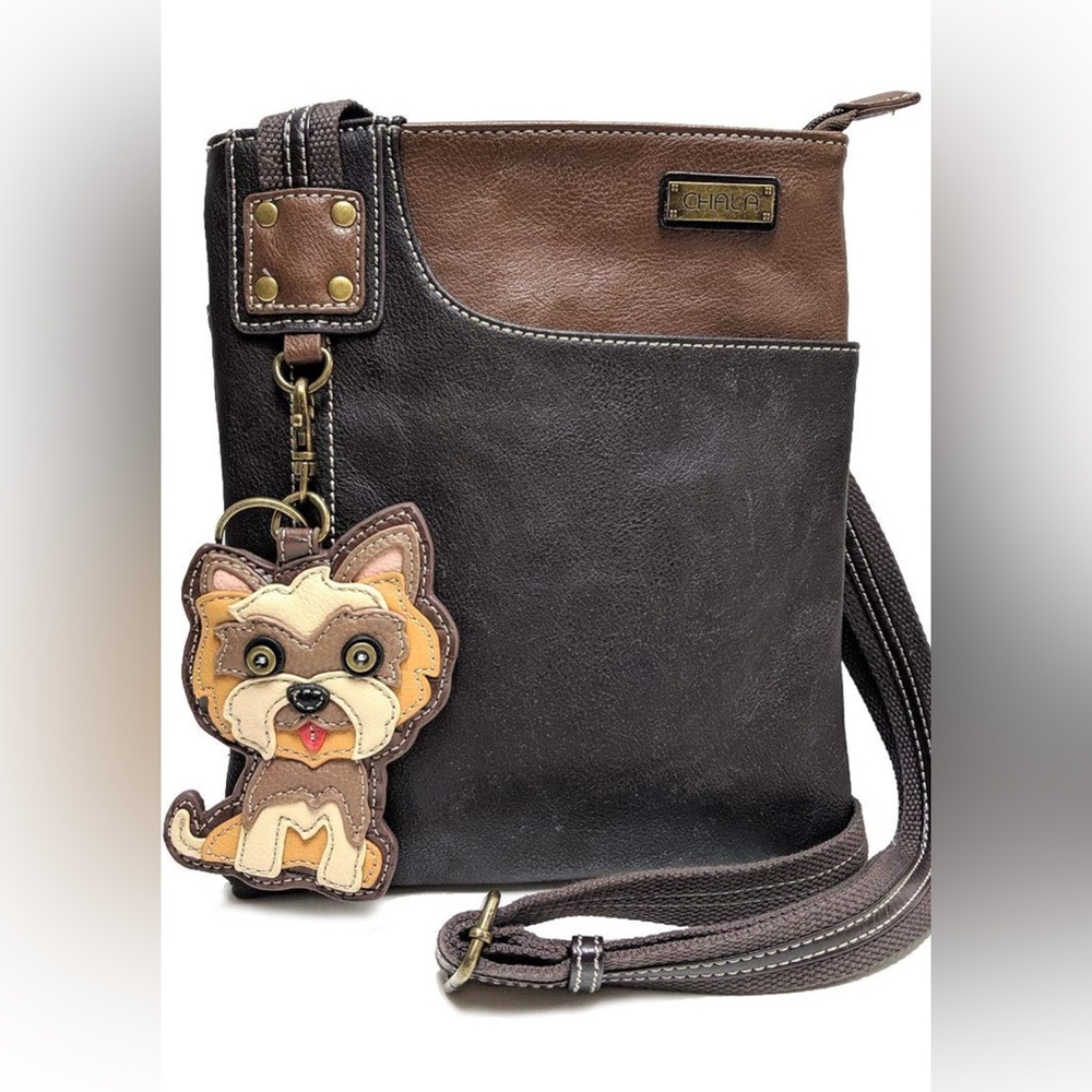 Chala Brown and Black Crossbody with Dog Charm